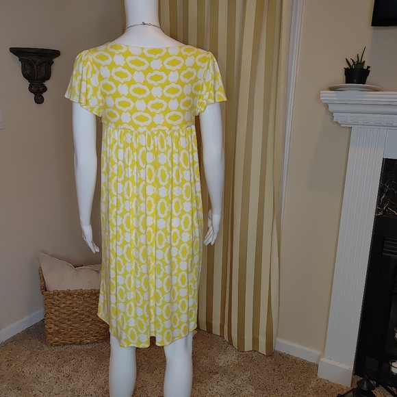 MILLY EMPIRE WAIST DRESS, YELLOW/WHITE S - Picture 4 of 7